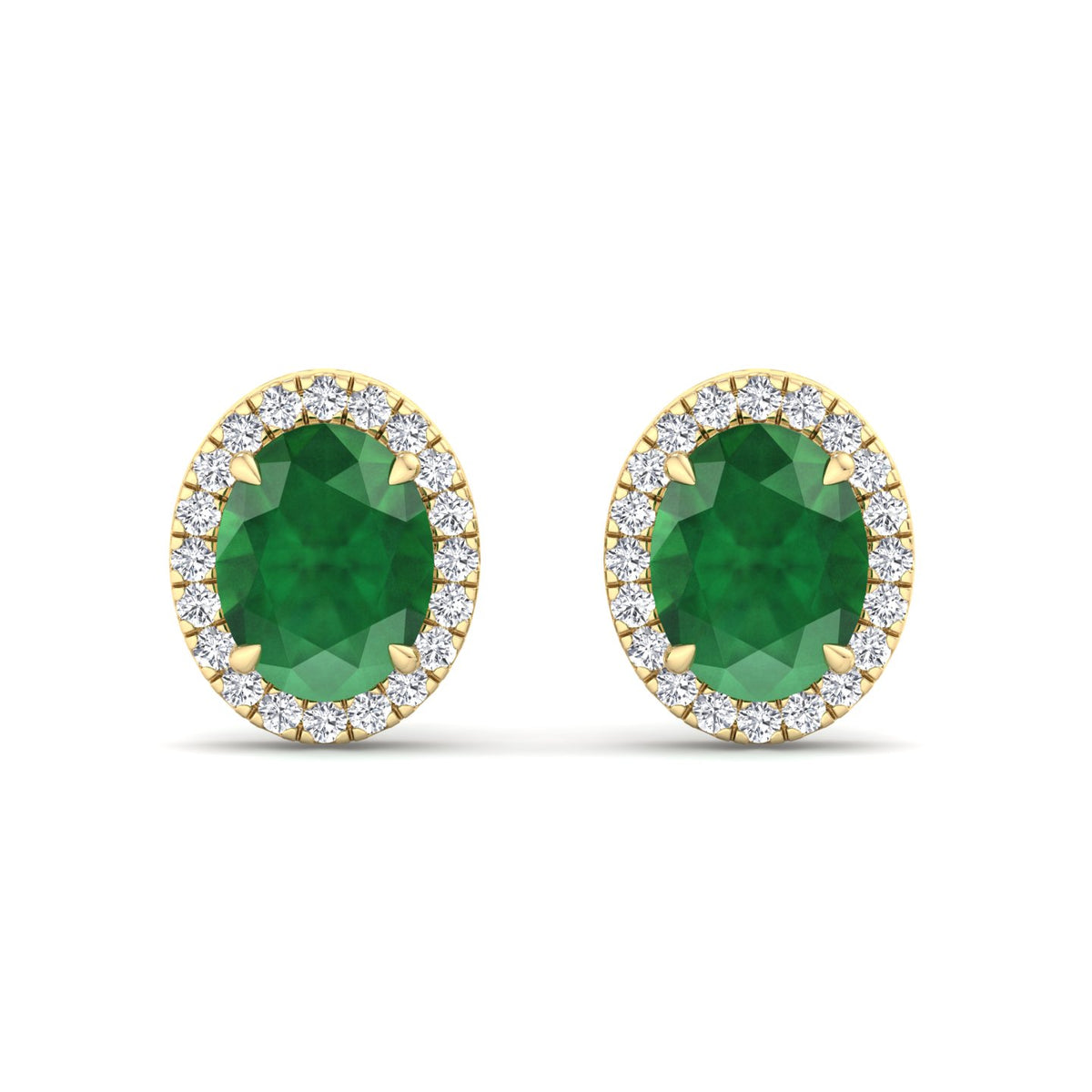 Foglia - Oval Cut Emerald and Diamond Halo Earrings - Gem Jewelers Co