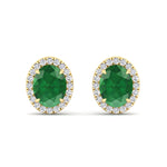 Foglia - Oval Cut Emerald and Diamond Halo Earrings - Gem Jewelers Co