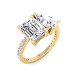 Evie - Emerald & Pear Shape Diamond Engagement Ring With Pave Band - Gem Jewelers Co