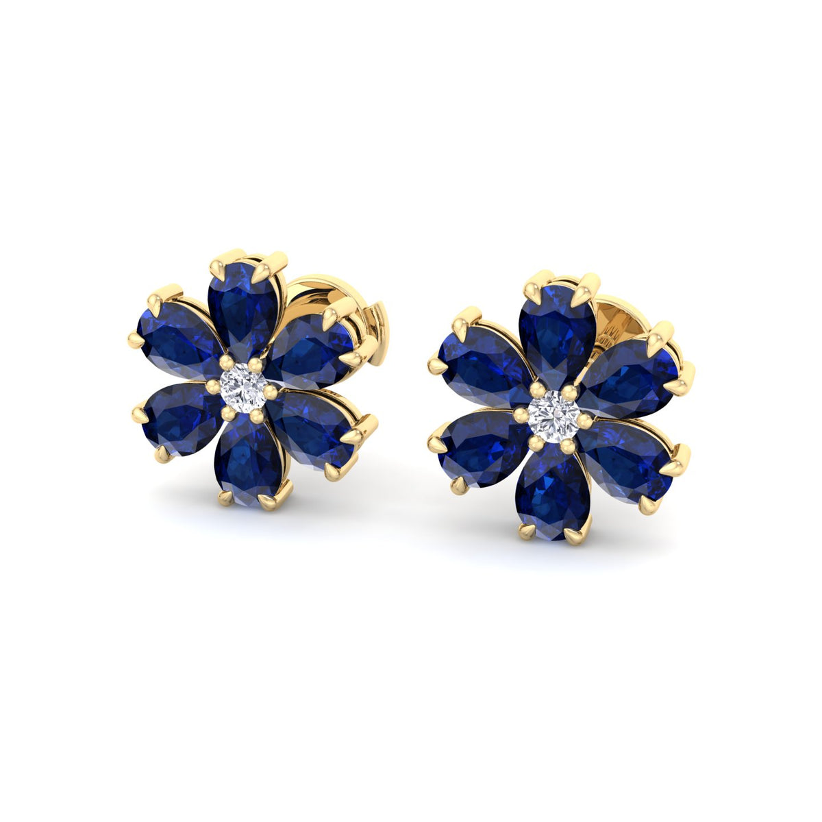 Fiore - Pear Shaped Sapphire & Diamond Cluster Earrings - Gem Jewelers Co