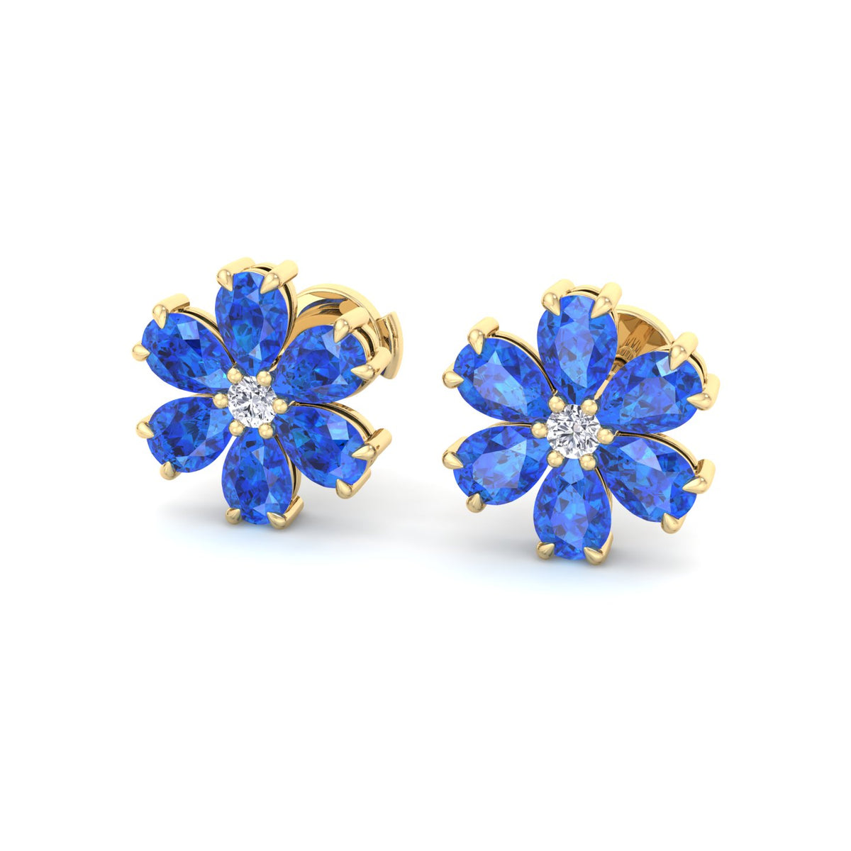 Fiore - Pear Shaped Sapphire & Diamond Cluster Earrings - Gem Jewelers Co