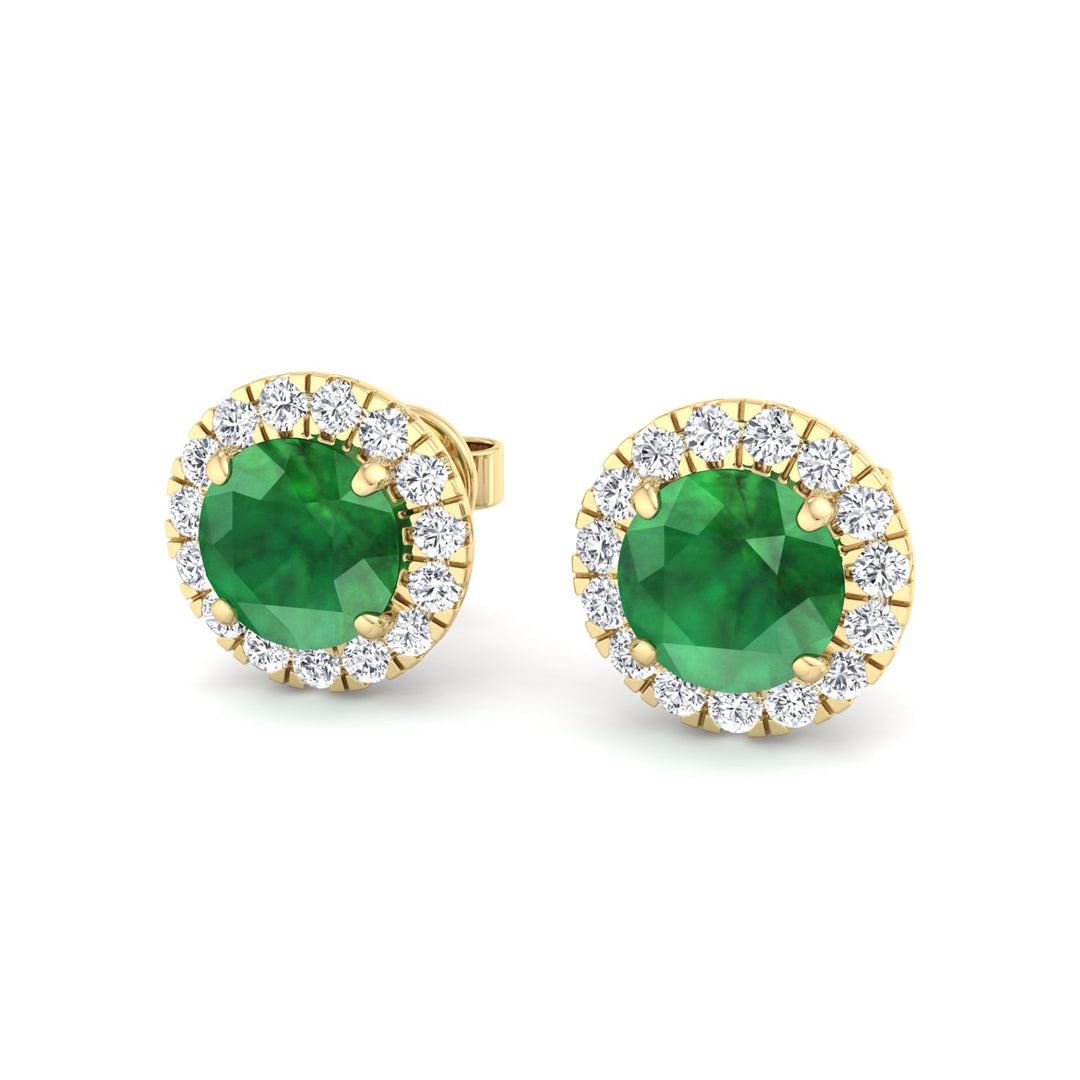 Safo - Round Cut Emerald & Diamond Halo Earrings