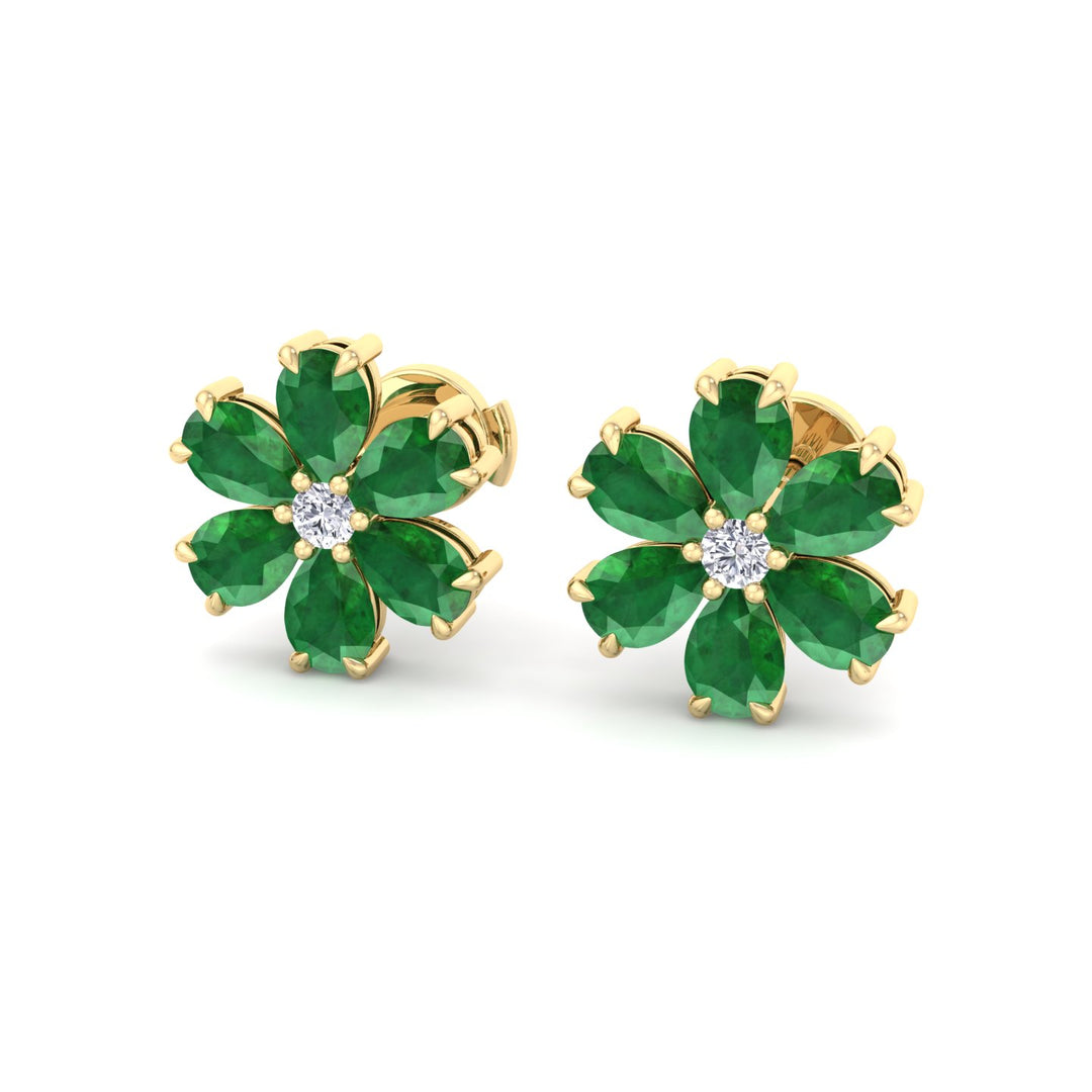 Favi - Pear Shaped Emerald & Diamond Cluster Earrings