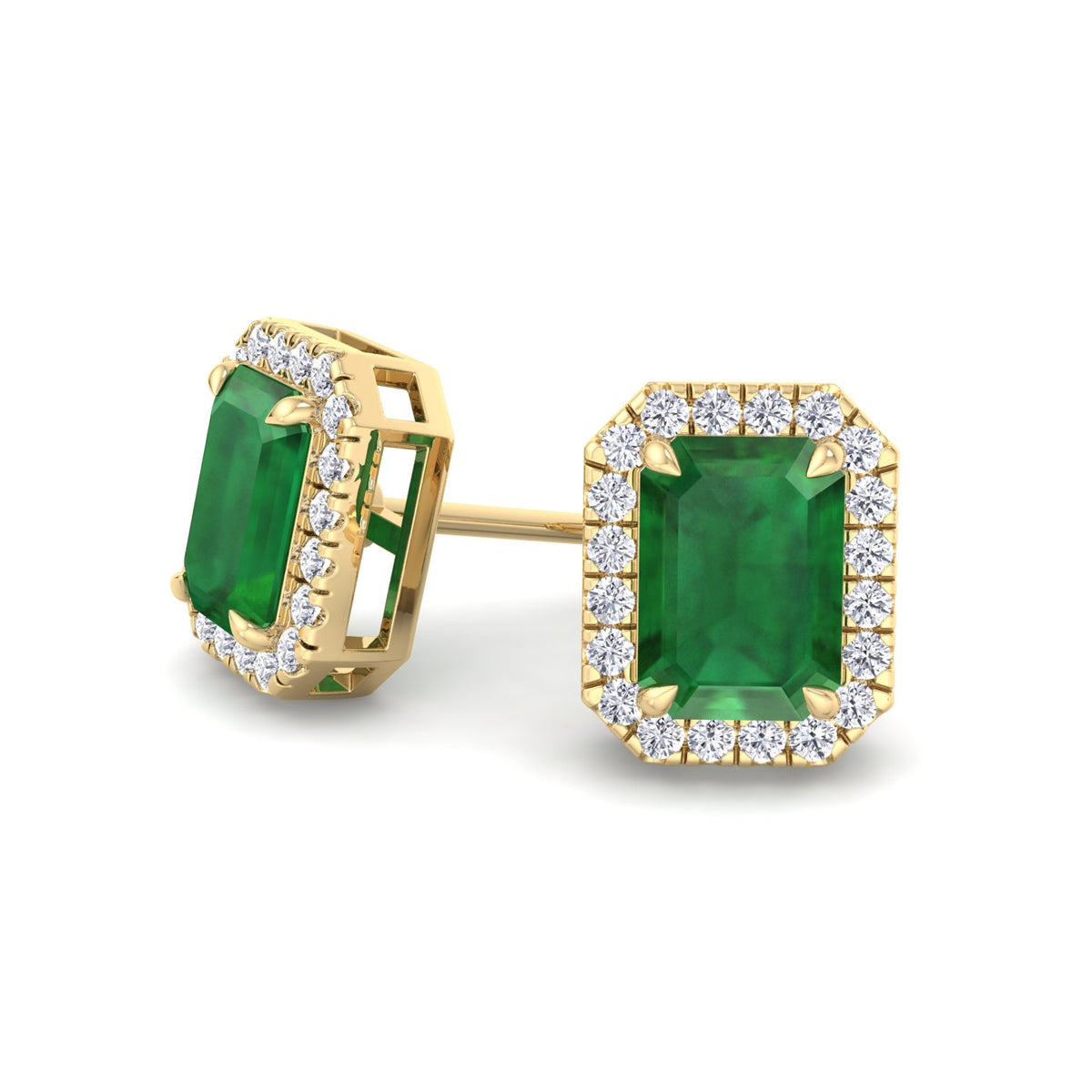 Genio - Emerald Cut Green Emerald Diamond Halo Earrings - Gem Jewelers Co