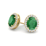 Foglia - Oval Cut Emerald and Diamond Halo Earrings - Gem Jewelers Co