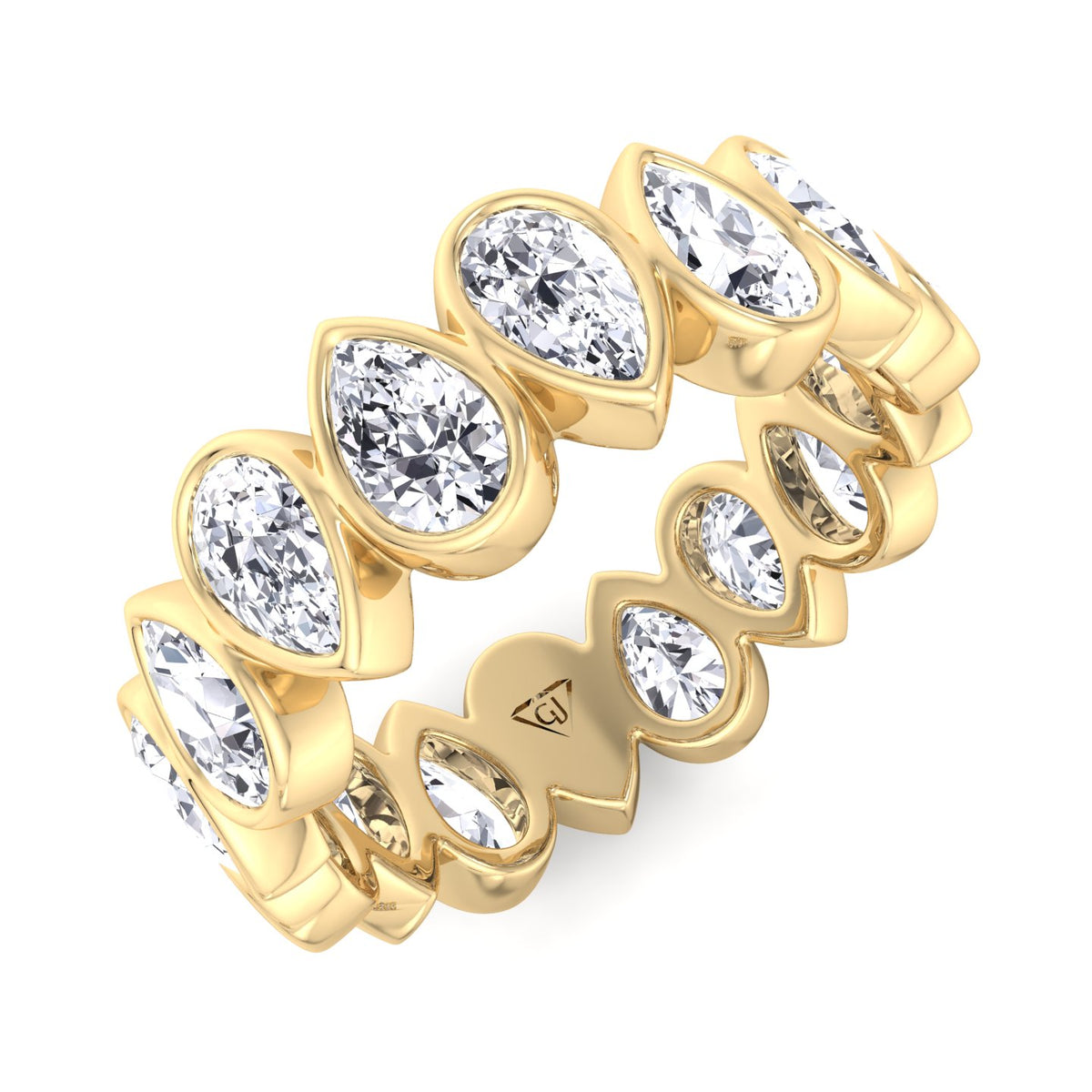 bezel-set-pear-shape-diamond-eternity-band-in-solid-yellow-gold