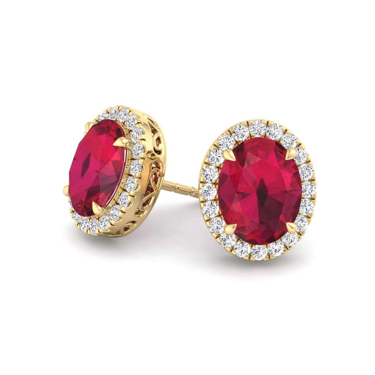 Cora - Oval Cut Ruby and Diamond Halo Earrings - Gem Jewelers Co