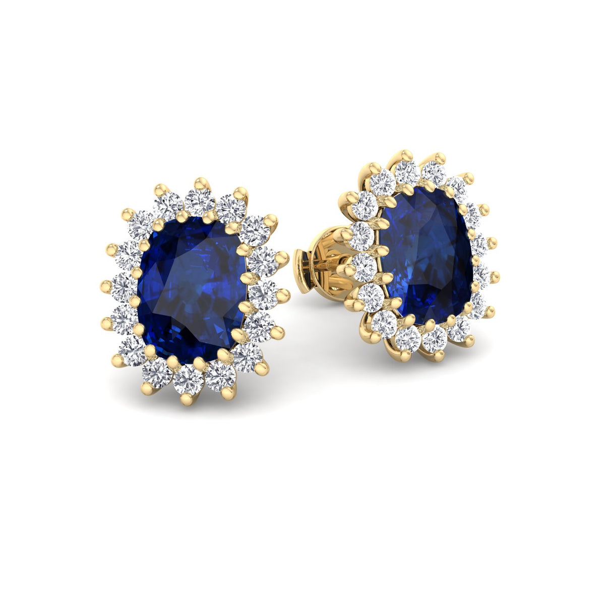 Cielo - Oval Cut Sapphire and Diamond Halo Flower Style Earrings - Gem Jewelers Co