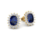 Cielo - Oval Cut Sapphire and Diamond Halo Flower Style Earrings - Gem Jewelers Co