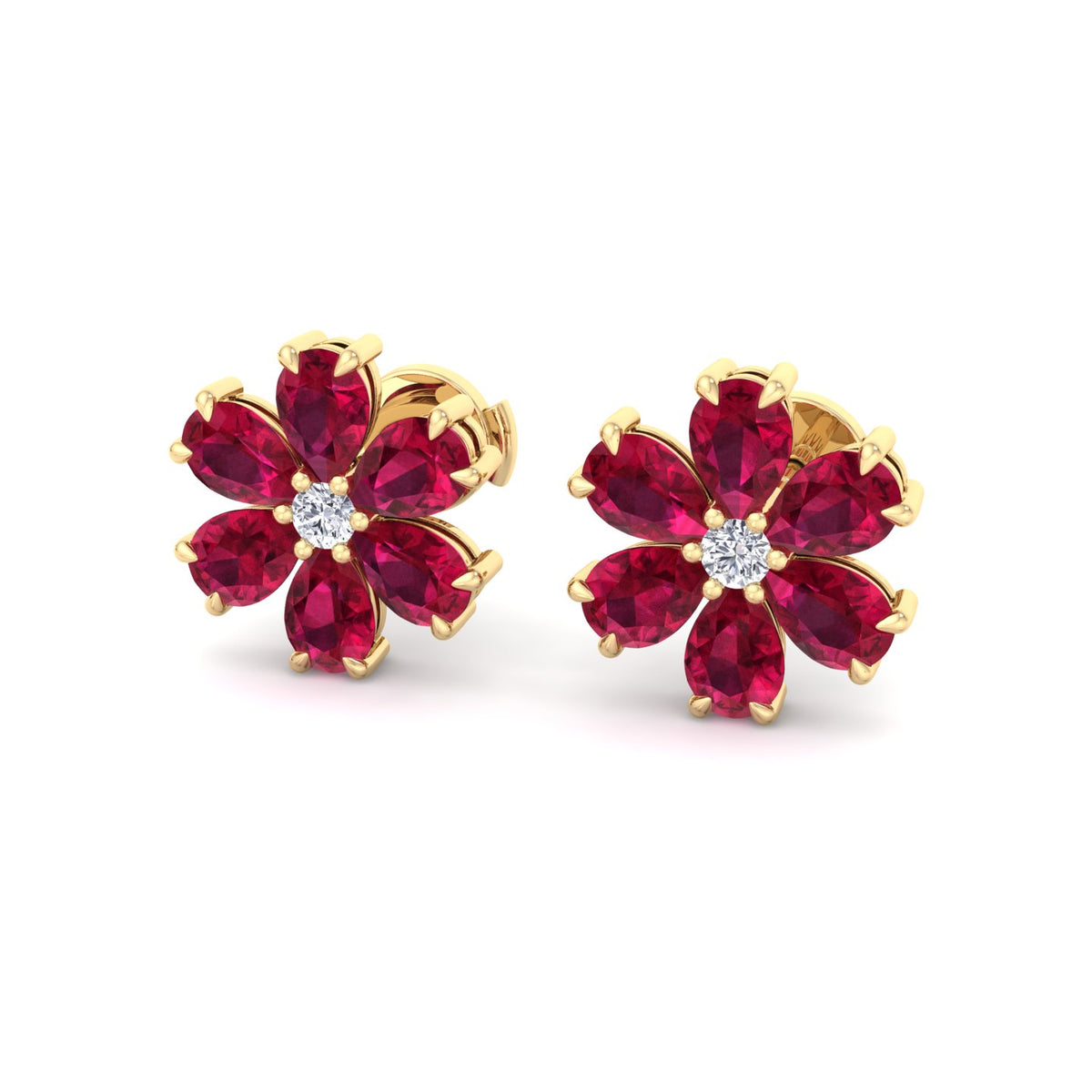 Otta - Pear Shaped Ruby & Diamond Cluster Earrings - Gem Jewelers Co