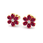Otta - Pear Shaped Ruby & Diamond Cluster Earrings - Gem Jewelers Co