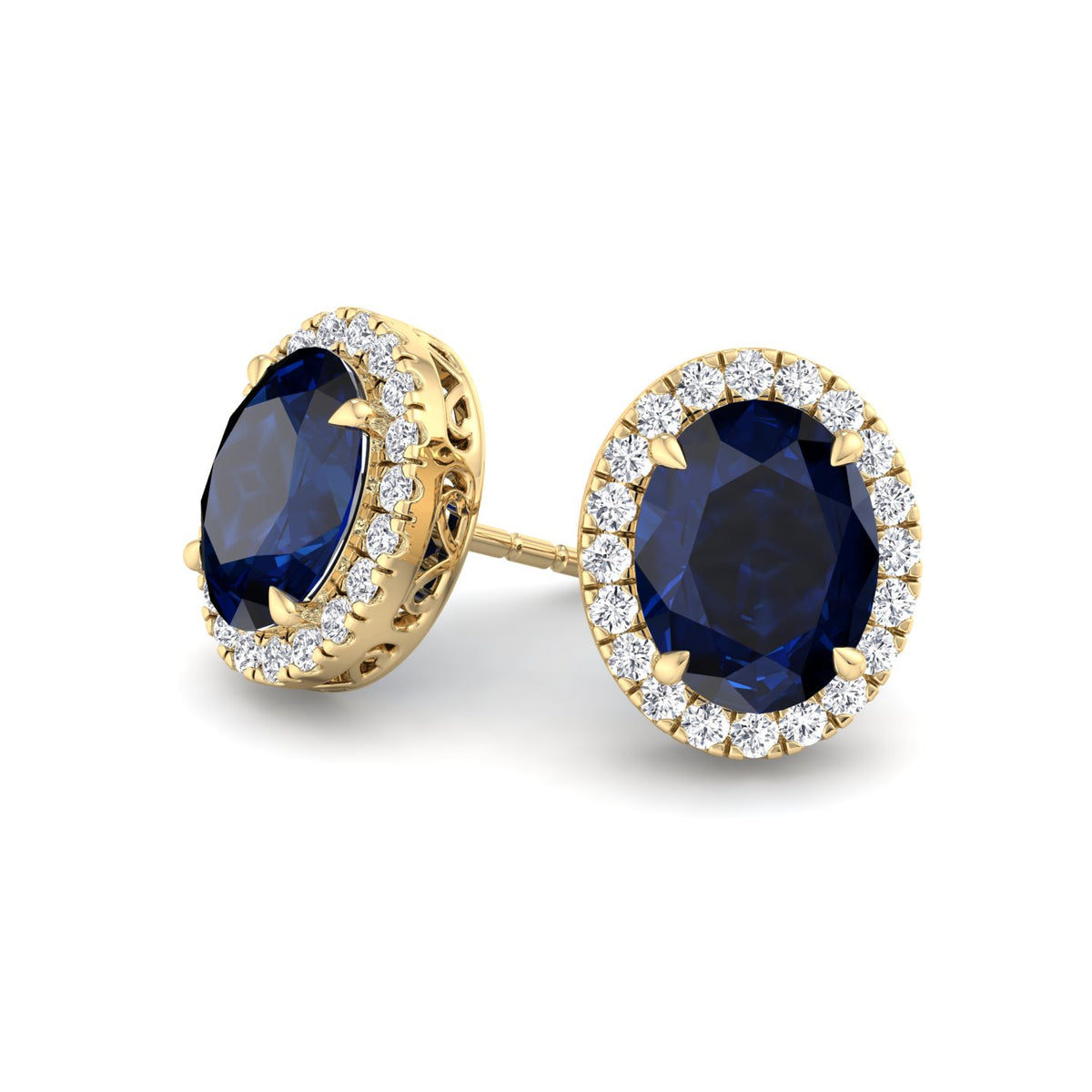 Acqua - Oval Cut Sapphire and Diamond Halo Earrings - Gem Jewelers Co