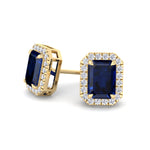 Calcolo - Emerald Cut Sapphire and Diamond Halo Earrings - Gem Jewelers Co