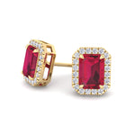 Fuoco - Emerald Cut Ruby and Diamond Halo Earrings - Gem Jewelers Co