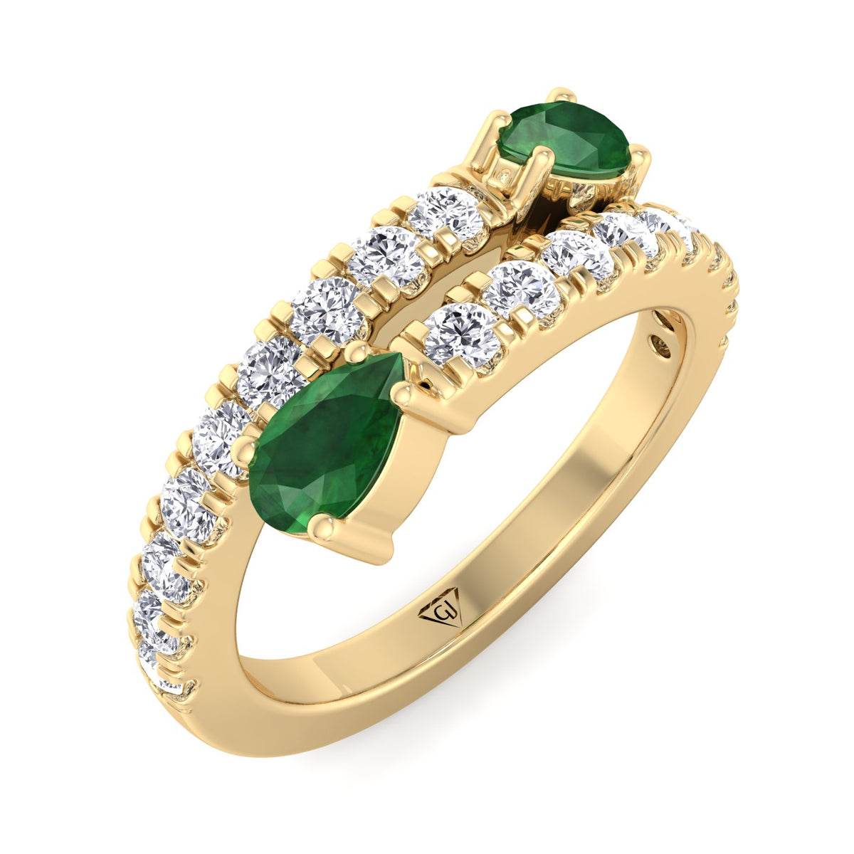 Oakla - 1.25CT T.W Pear Shape Emerald Pave Stack Ring - Gem Jewelers Co