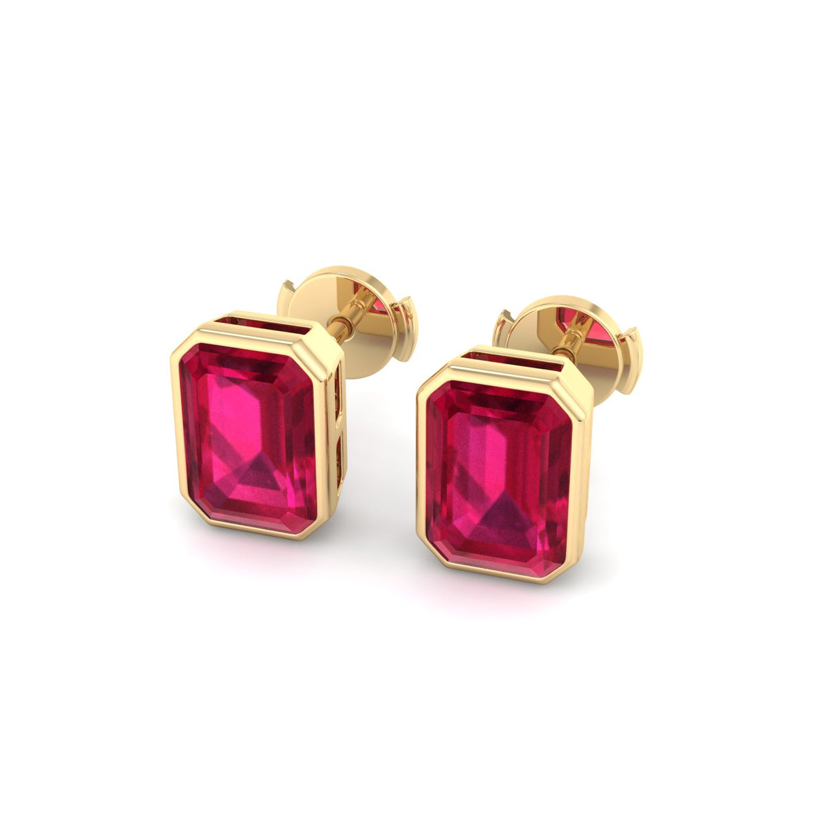 Cilie - Emerald Cut Ruby Bezel Set Earrings - Gem Jewelers Co