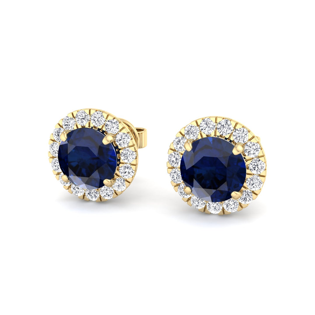 Tiber - Round Cut Blue Sapphire & Diamond Halo Earrings