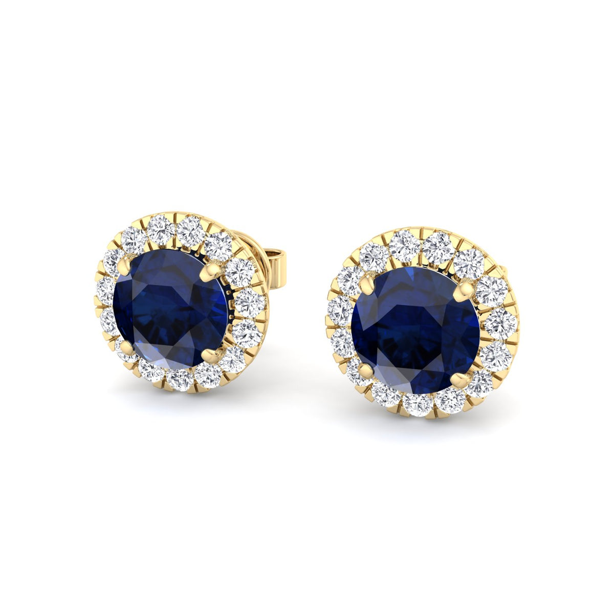 Tiber - Round Cut Blue Sapphire & Diamond Halo Earrings - Gem Jewelers Co