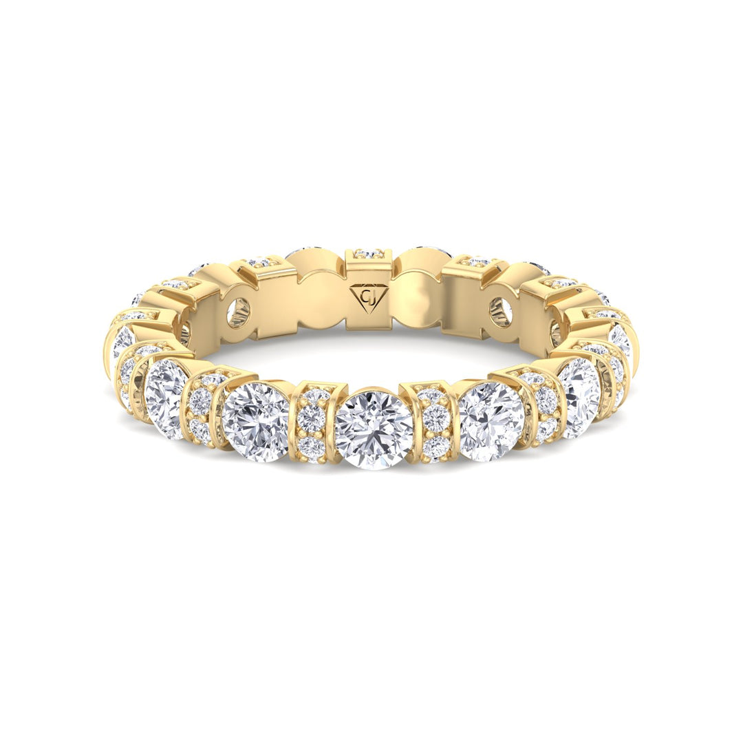 round-cut-diamond-in-a-bar-set-eternity-band-with-pave-accents-in-yellow-gold