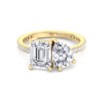 Evie - Emerald & Pear Shape Diamond Engagement Ring With Pave Band - Gem Jewelers Co
