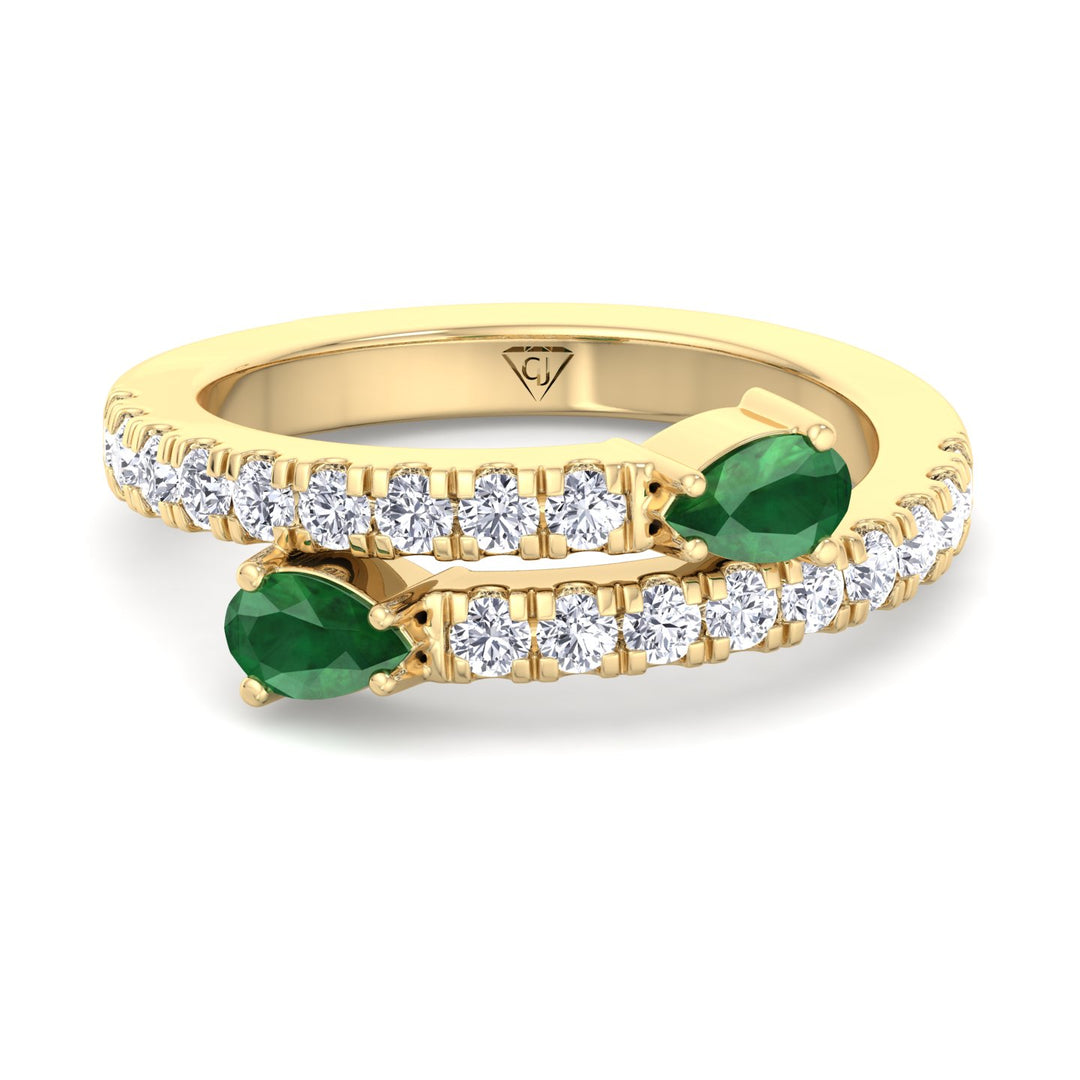 Oakla - 1.05CT T.W Pear Shape Emerald Pave Stack Ring