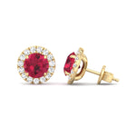 Tavo - Round Cut Ruby & Diamond Halo Earrings - Gem Jewelers Co