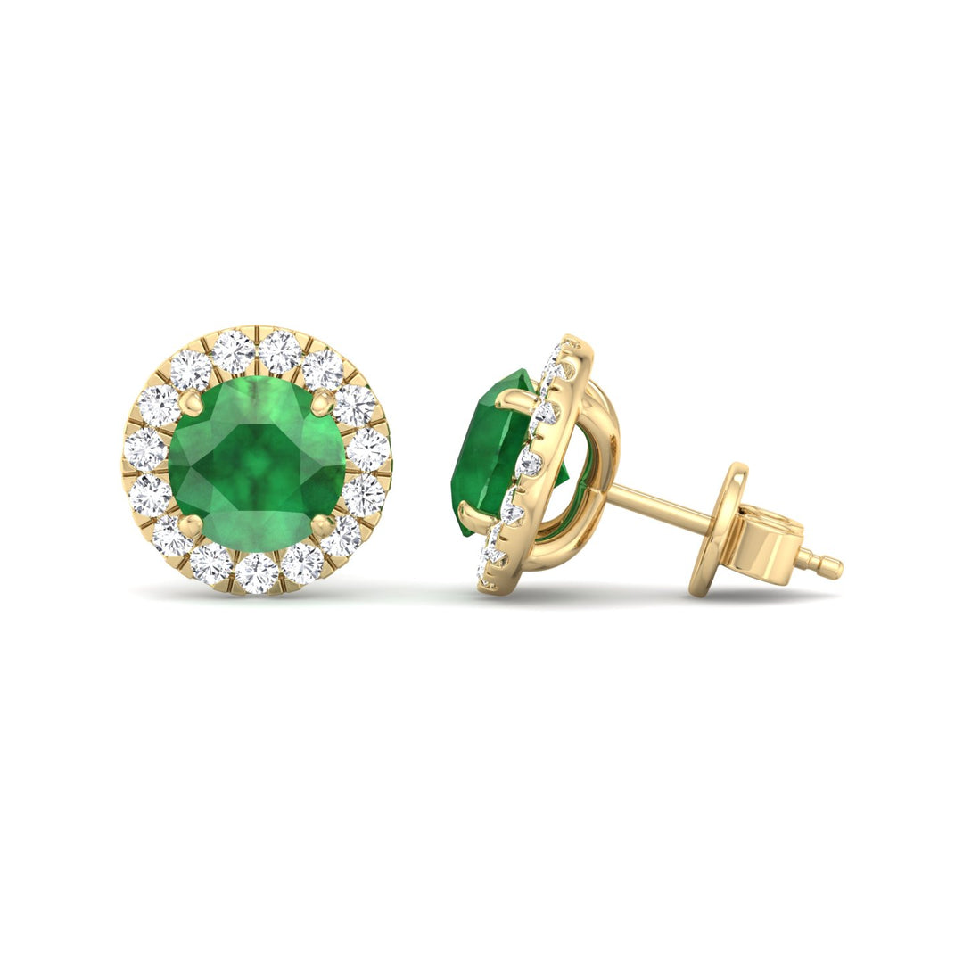 Safo - Round Cut Emerald & Diamond Halo Earrings