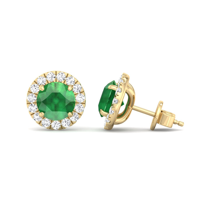 Safo - Round Cut Emerald & Diamond Halo Earrings - Gem Jewelers Co