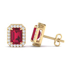 Fuoco - Emerald Cut Ruby and Diamond Halo Earrings - Gem Jewelers Co