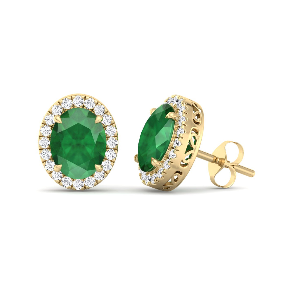 Foglia - Oval Cut Emerald and Diamond Halo Earrings - Gem Jewelers Co
