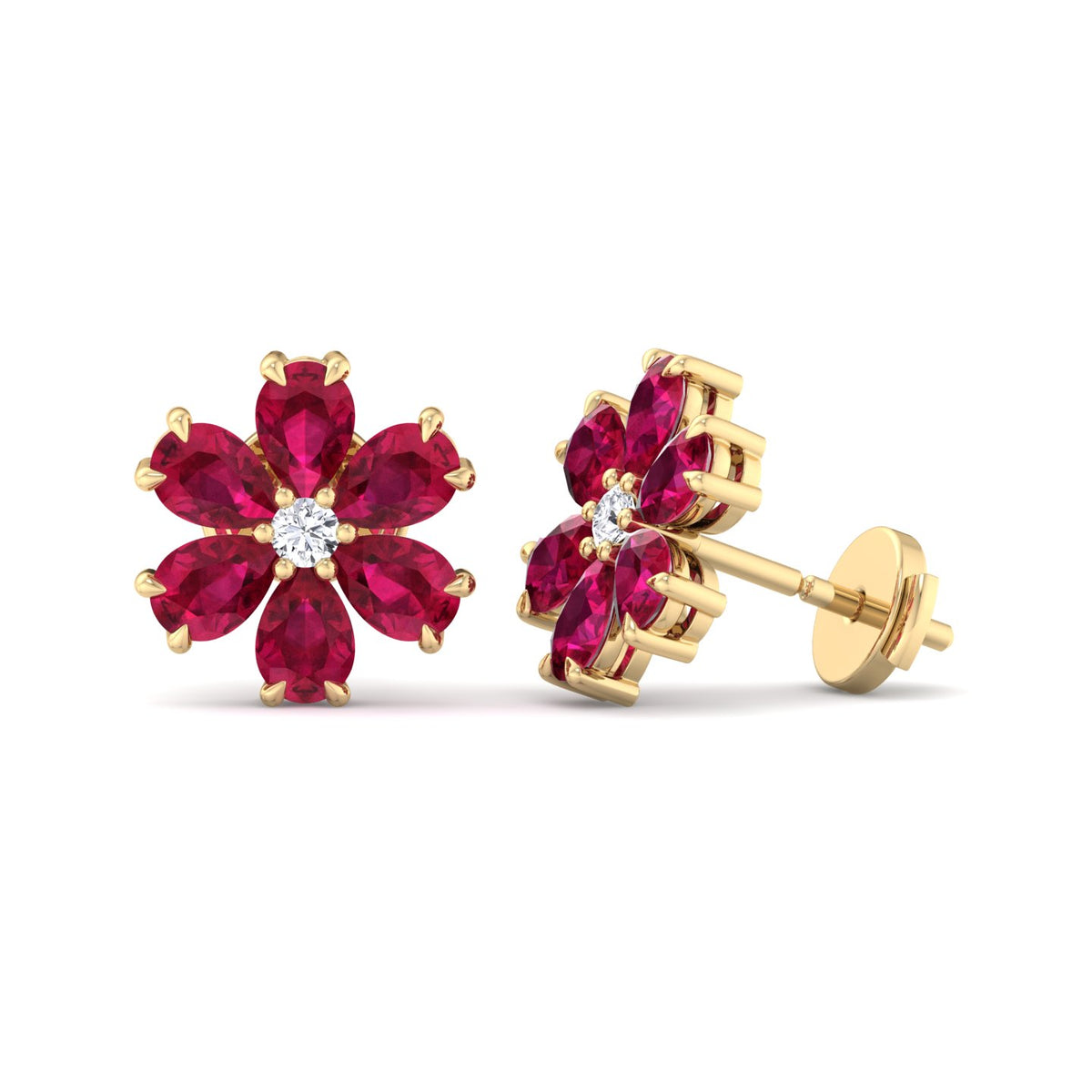 Otta - Pear Shaped Ruby & Diamond Cluster Earrings - Gem Jewelers Co