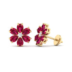 Otta - Pear Shaped Ruby & Diamond Cluster Earrings - Gem Jewelers Co