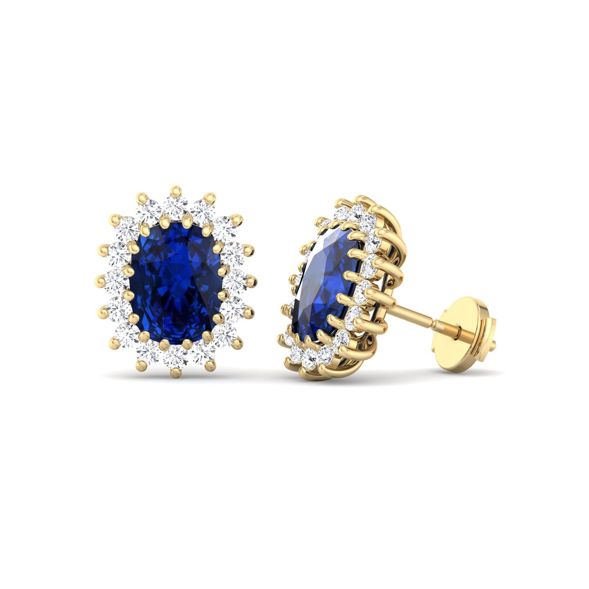 Cielo - Oval Cut Sapphire and Diamond Halo Flower Style Earrings - Gem Jewelers Co