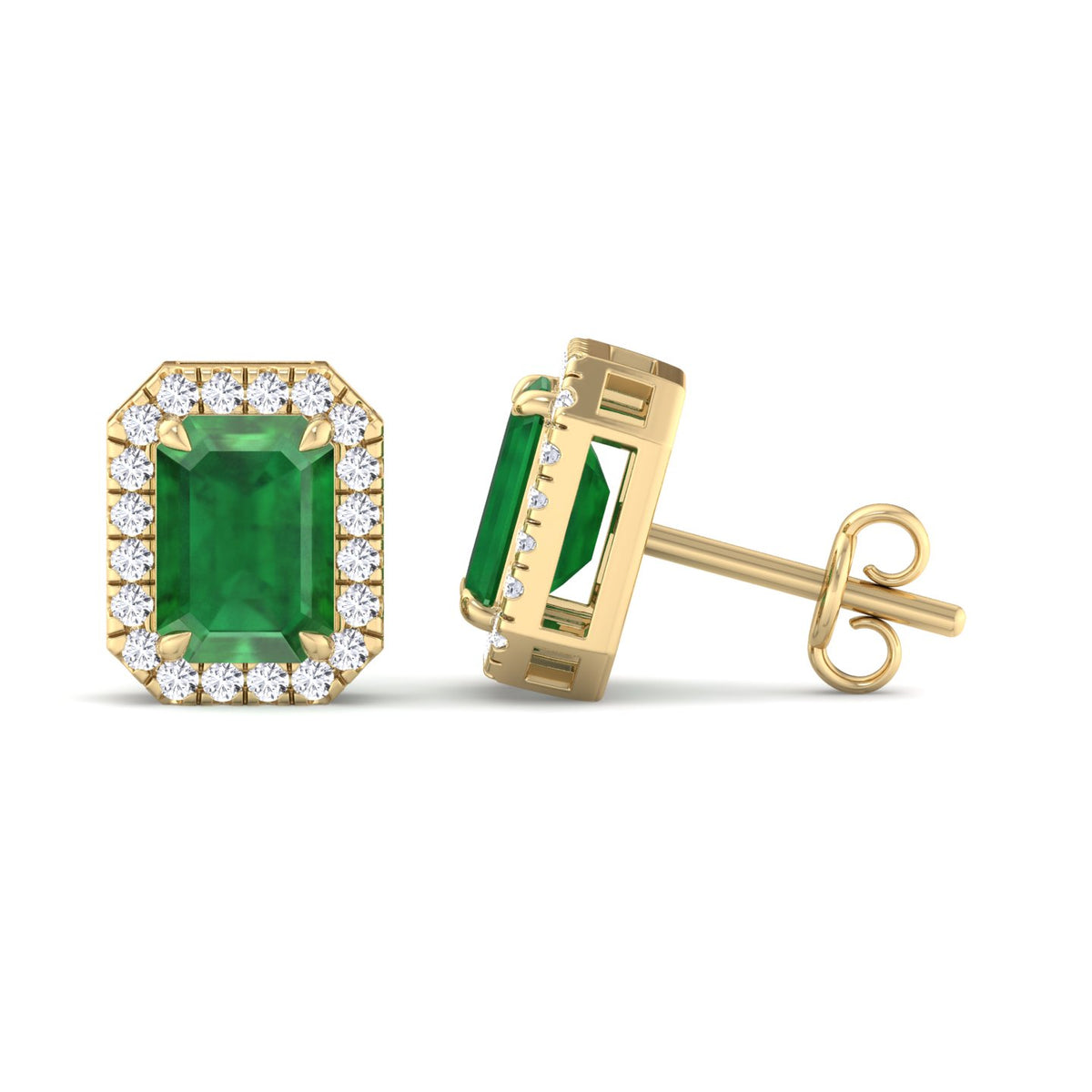 Genio - Emerald Cut Green Emerald Diamond Halo Earrings - Gem Jewelers Co