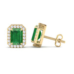 Genio - Emerald Cut Green Emerald Diamond Halo Earrings - Gem Jewelers Co