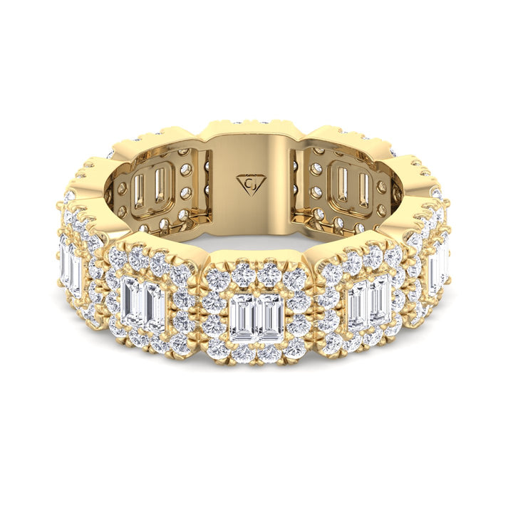 baguette-and-round-cut-cluster-diamond-eternity-band-in-solid-yellow-gold-band