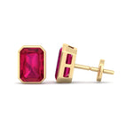 Cilie - Emerald Cut Ruby Bezel Set Earrings - Gem Jewelers Co
