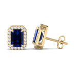 Calcolo - Emerald Cut Sapphire and Diamond Halo Earrings - Gem Jewelers Co