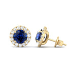 Tiber - Round Cut Blue Sapphire & Diamond Halo Earrings - Gem Jewelers Co