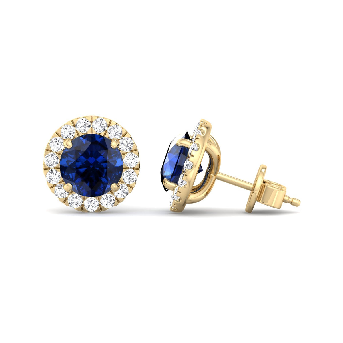 Tiber - Round Cut Blue Sapphire & Diamond Halo Earrings - Gem Jewelers Co