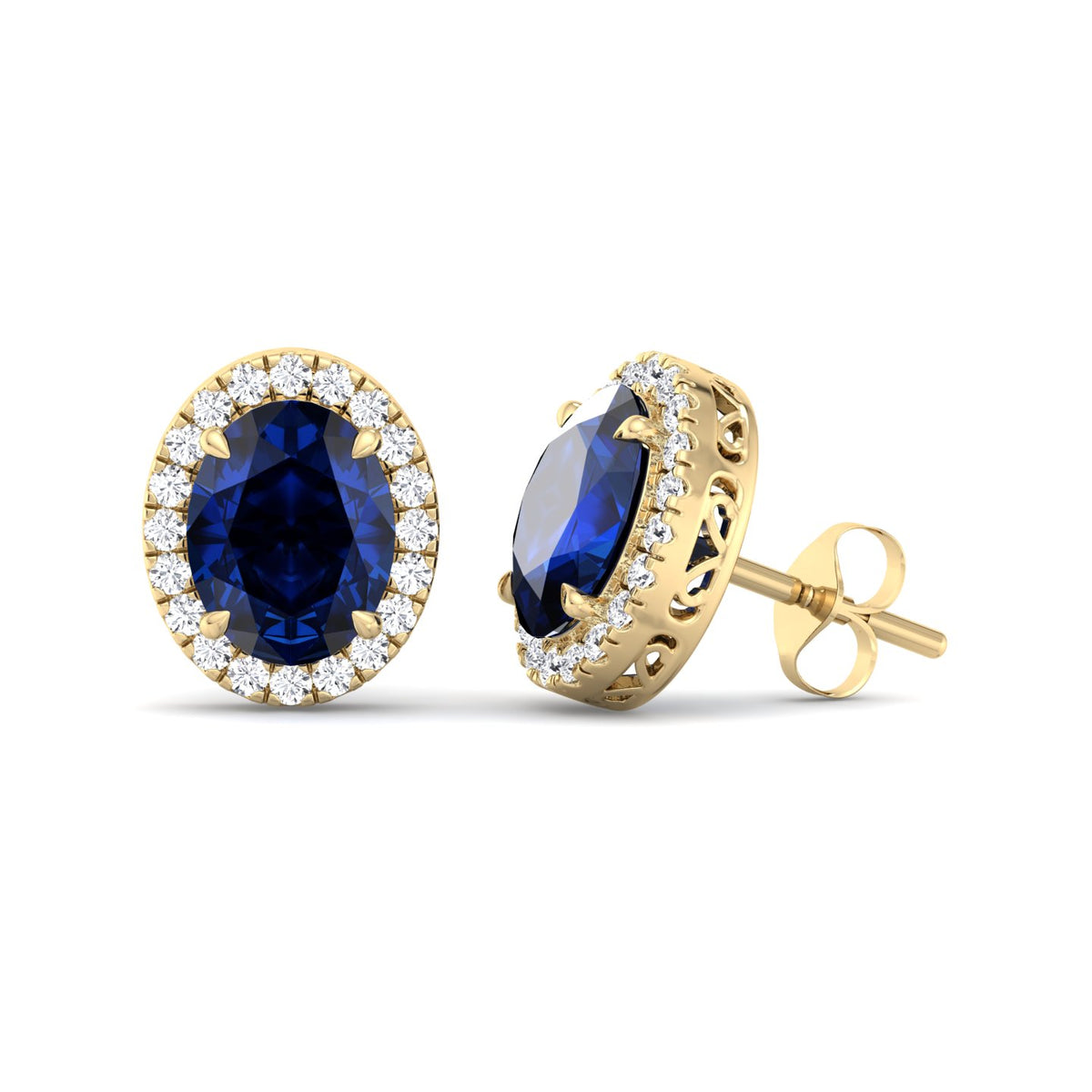 Acqua - Oval Cut Sapphire and Diamond Halo Earrings - Gem Jewelers Co