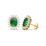 Pino - Oval Cut Emerald and Diamond Halo Flower Style Earrings - Gem Jewelers Co